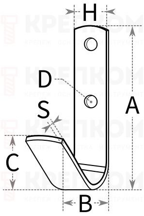 Крючок универсальный ПТ - схема, чертеж