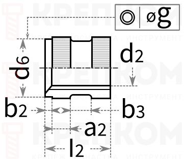 Втулка резьбовая со сквозным отверстием DIN 16903 D, латунь - схема