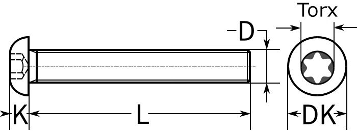 Винт с полукруглой головкой и шлицем TORX ISO (DIN) 7380 - схема