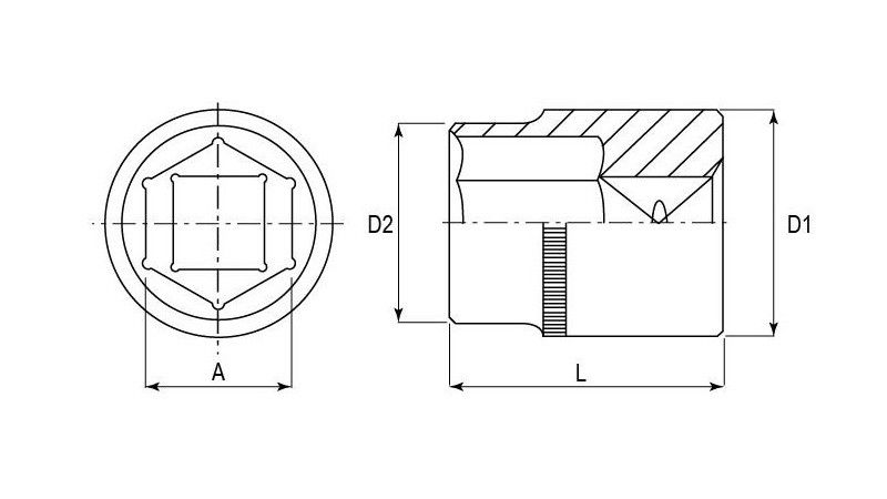 Торцевые головки 1/2", 1/4" Jonnesway, схема