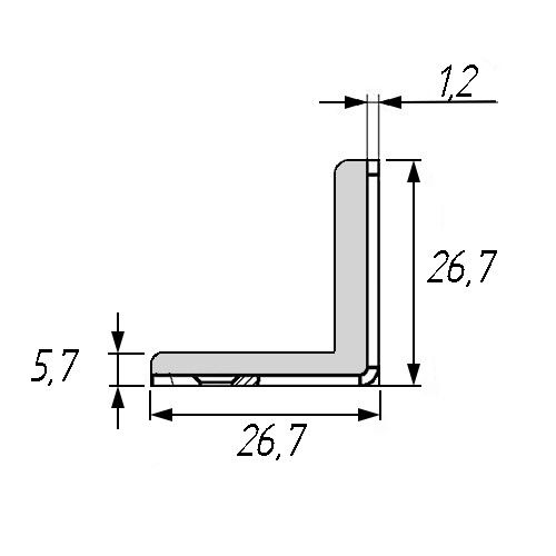 ANGLE Уголок мебельный с пластиковой накладкой 26х26х28 мм - размеры
