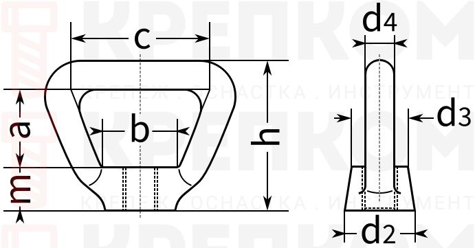 Рым-гайка поворотная (швартовная) DIN 80704 - чертеж