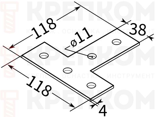 Пластина соединительная Т-образная для профиля 38-41 4F5 TERMOCLIP - схема, чертеж