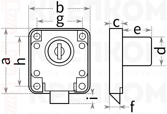 Замок автомат LOCK 338 CR 3466 хром - схема, чертеж