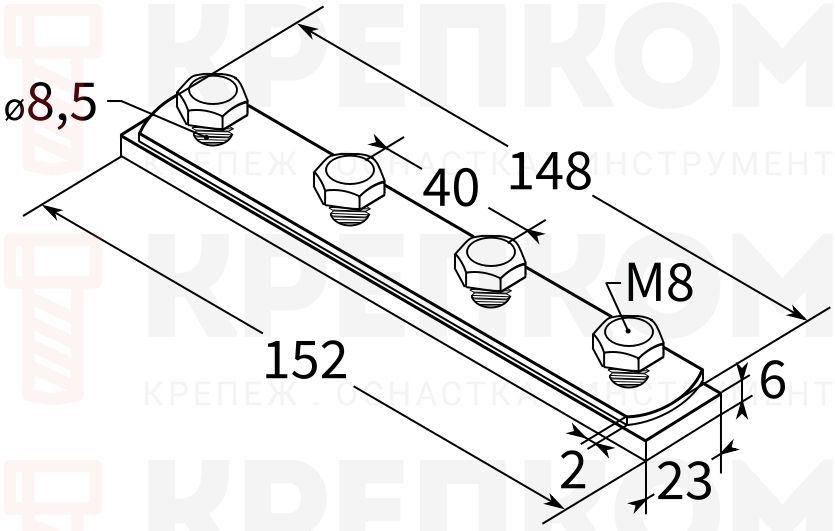 Соединитель продольный 28 6F4 М8 TERMOCLIP - схема, чертеж