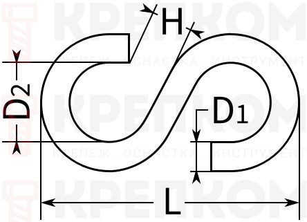 Крючок S-образный симметричный - схема, чертеж