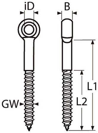 Болт шуруп ушковый с резьбой по дереву 8974 схема чертеж, eye screw with wood thread schema