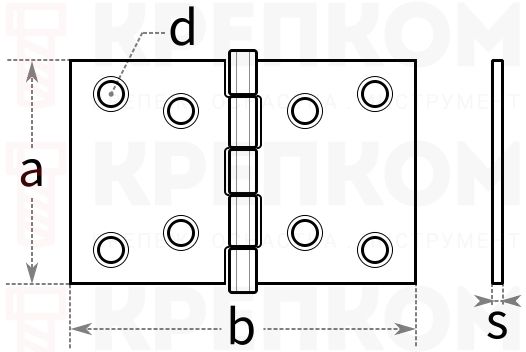 Петля дверная широкая - схема, чертеж