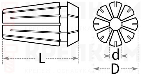 Цанга для фрезерного станка DIN 6499 ER 25 - схема, чертеж