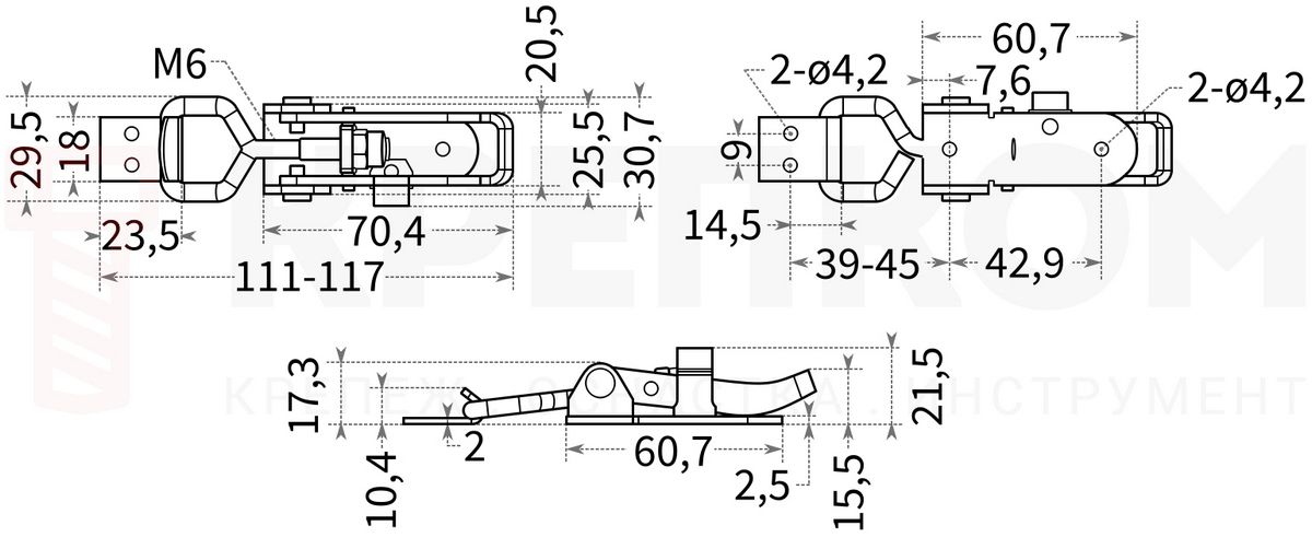 Замок регулируемый натяжной 5118C - размеры, чертеж