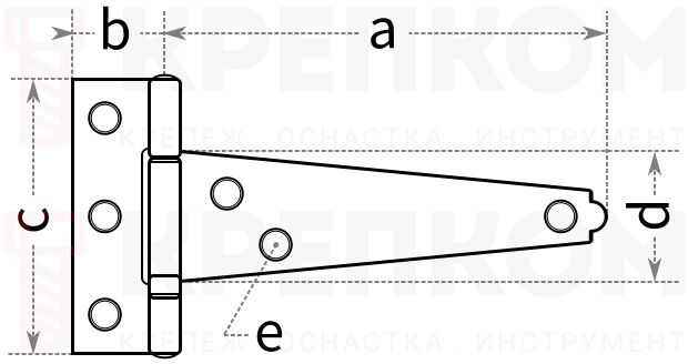 Петля Т-образная для ящиков - схема, чертеж
