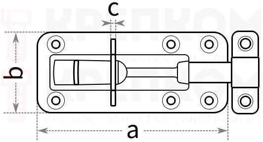 Задвижка дверная накладная Domax WZTW - схема, чертеж