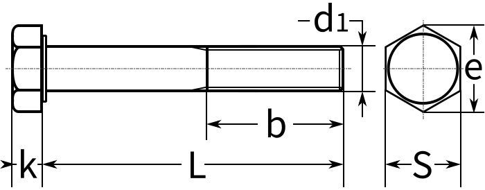 Болт с неполной мелкой резьбой DIN 960 (ISO 8765) - схема