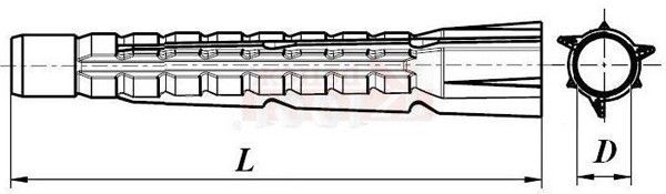 Дюбель распорный универсальный тип U потай - схема, чертеж