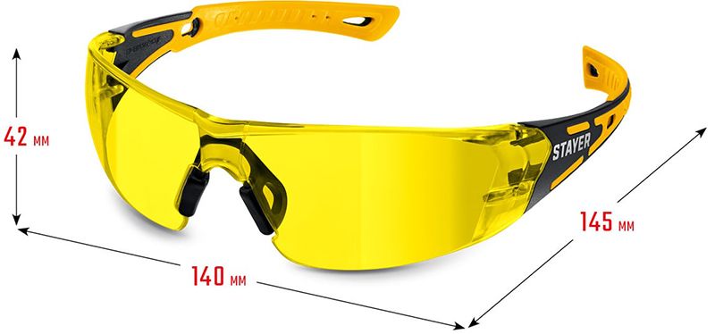 Очки защитные открытого типа MX-9 желтые Stayer 110491 - размеры
