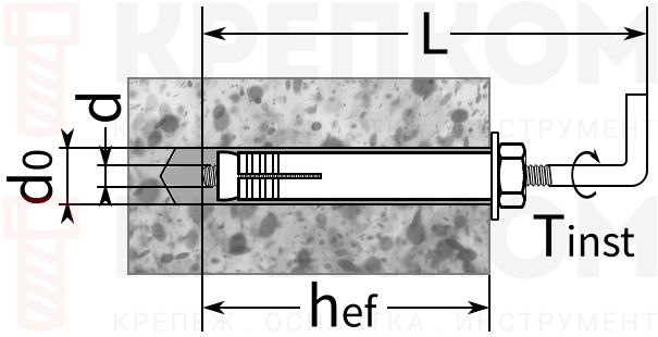 Анкер-болт с Г-образным крюком LHP - схема, чертеж