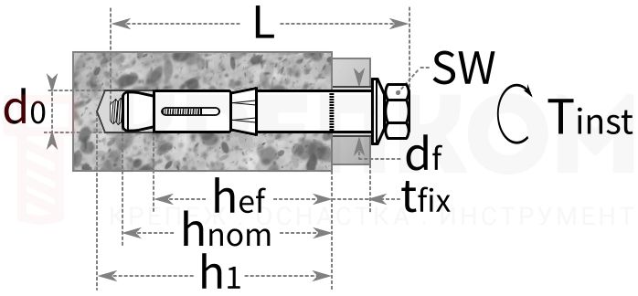 Анкер для высоких нагрузок с выпуклой шайбой SORMAT AS - схема, чертеж
