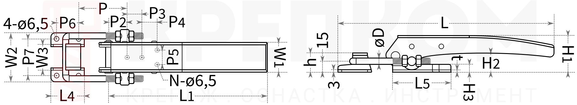 Замок-защелка регулируемый для высоких нагрузок B310C - схема