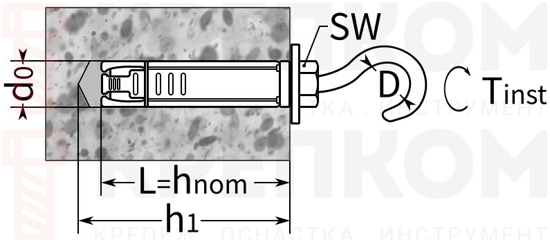 Высокопрочный анкер Sormat PFG HBF - чертеж, схема