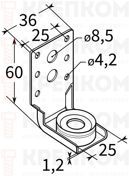 Кронштейн L-образный 1,2F TERMOCLIP - схема, чертеж