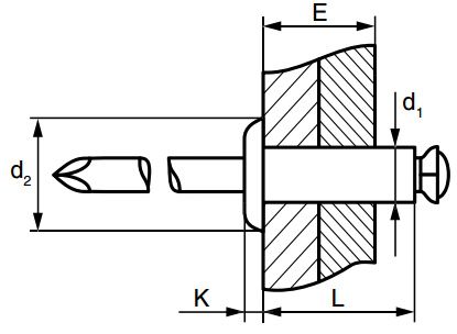 Заклепка вытяжная лепестковая со стандартным бортиком - схема, чертеж