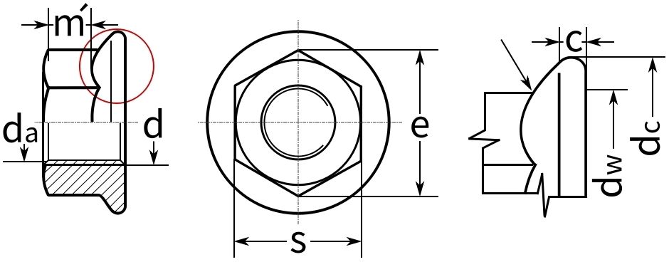 Гайка с фланцем DIN 6923 - схема
