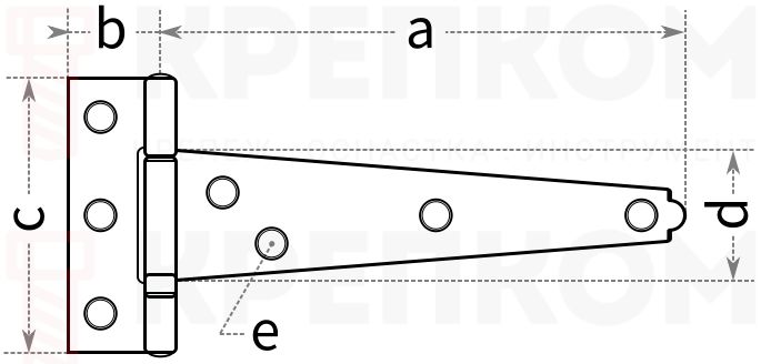 Петля Т-образная для ящиков - схема, чертеж