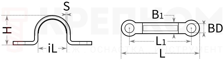 Скоба для строп с плоским креплением 8860 - схема, чертеж