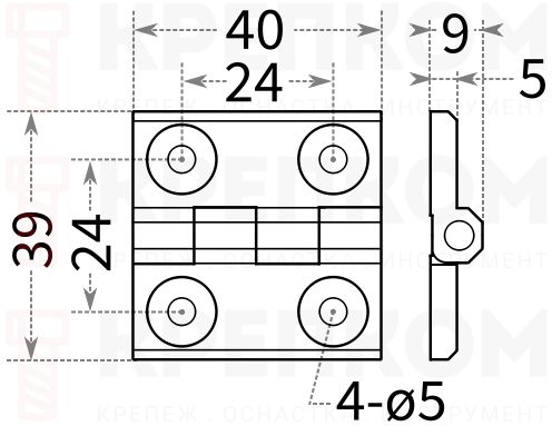 Петля для ящиков и боксов L18-2-2 - размеры, схема