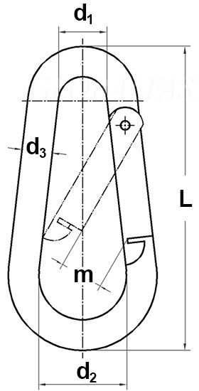 Карабин пожарный DIN 5299B форма Б - чертеж, snap hook din5299 form b schema