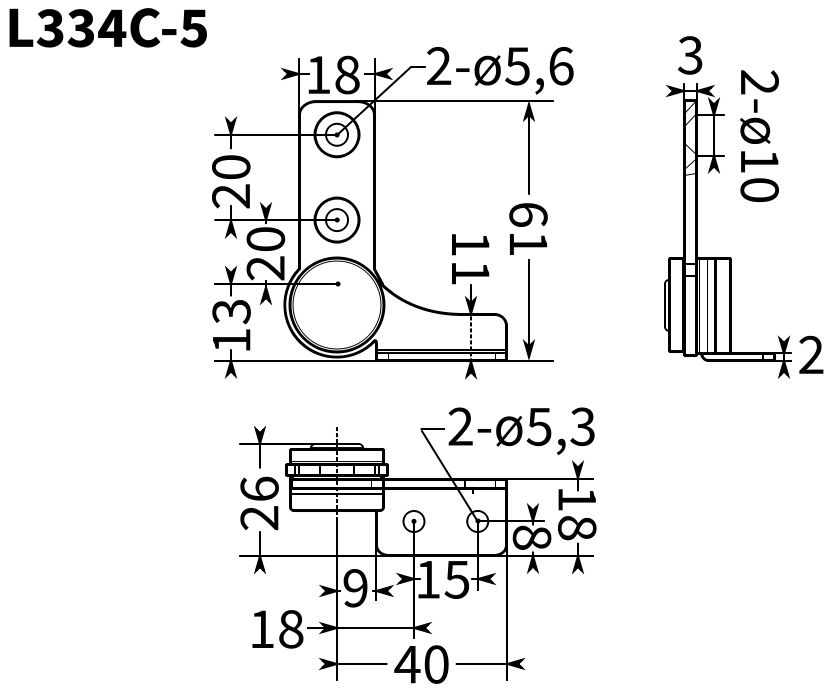 Петля с фиксированным крутящим моментом L334C - схема с размерами