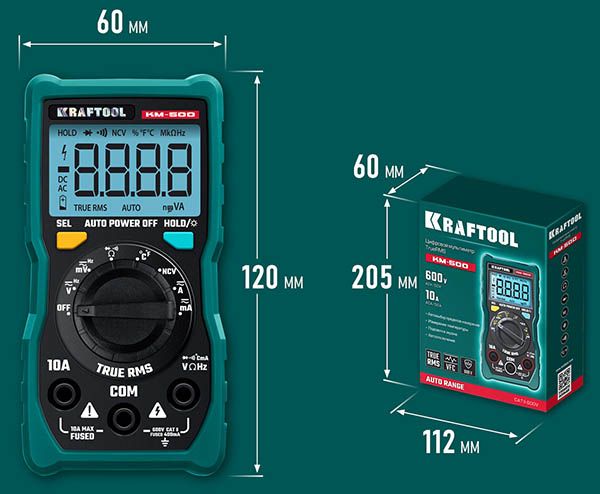 Мультиметр цифровой KM-500 Kraftool 59856 - размеры