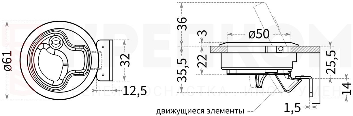 Пластиковый врезной замок арт. N59-2 - размеры, схема