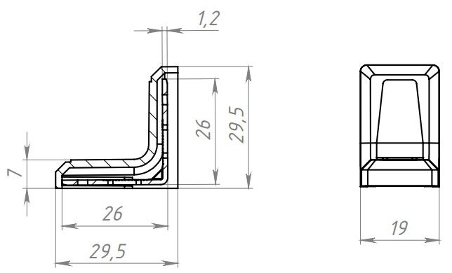 Уголок мебельный 26х26х19х1 - схема, чертеж