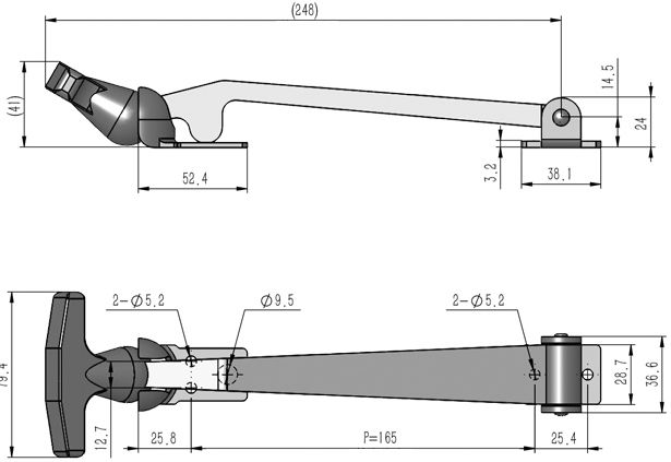 Защелка капота резиновая B237C-6 - схема с размерами