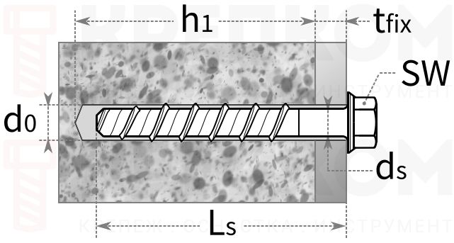Анкерный болт универсальный MUAf Fasty - схема, чертеж