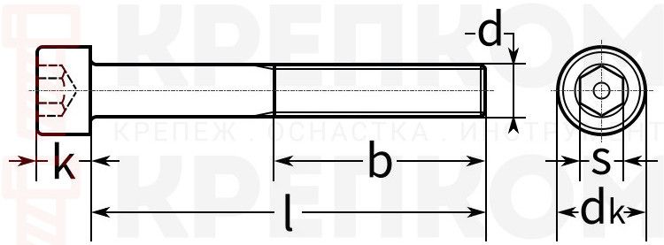 Винт с внутренним шестигранником DIN 912 UNC 12.9 - схема, чертеж (Hexagon socket head cap screws with UNC thread)
