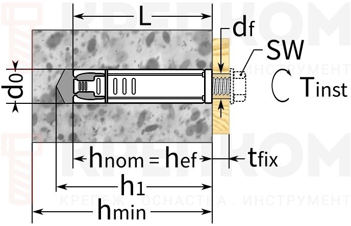 Анкер-гильза SORMAT ES - схема, чертеж