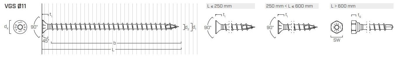 Саморез диаметр 11 Holz VGS - схема