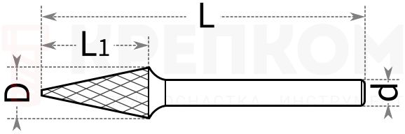 Борфреза твердосплавная UC Nano Blue Профоснастка №784, форма M - схема, чертеж