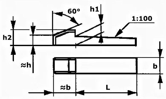 Врезная клиновая шпонка DIN 6887 - чертеж