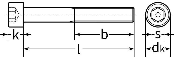 Винт (болт) с мелкой резьбой и цилиндрической головкой DIN 912 (ISO 4762) - схема