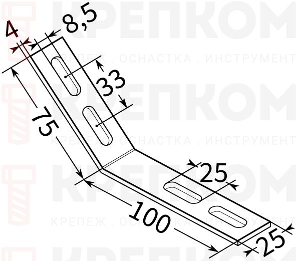 Уголок 45° 28 4F4 TERMOCLIP - схема, чертеж