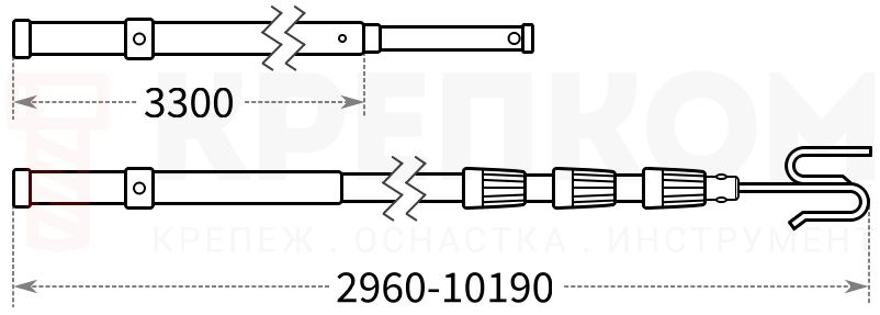 Ключ-штанга телескопический для твистлоков до 13 м, K7823-2 - схема, чертеж