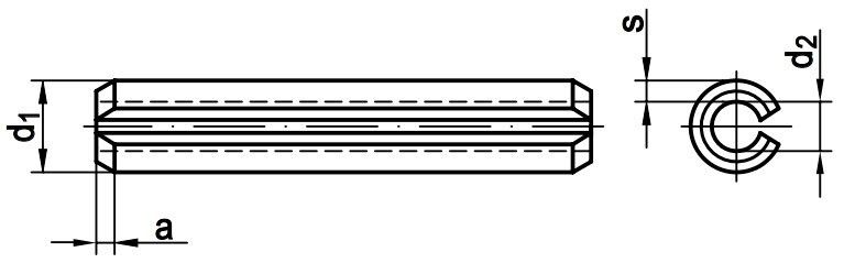 DIN 7346 пружинный разрезной штифт - схема, чертеж