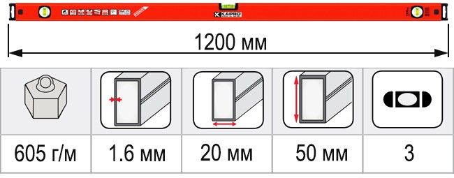 Уровень строительный 1200 мм KAPRO GENESIS 781-41-120PM