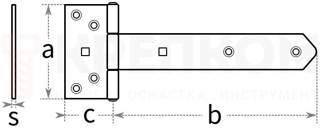 Петля воротная накладная Domax ZB, ZBW - схема, чертеж