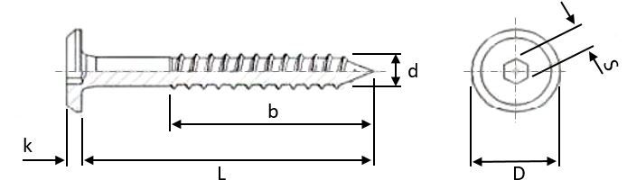 Саморез-винт с плоской головкой и вн. шестигранником - схема