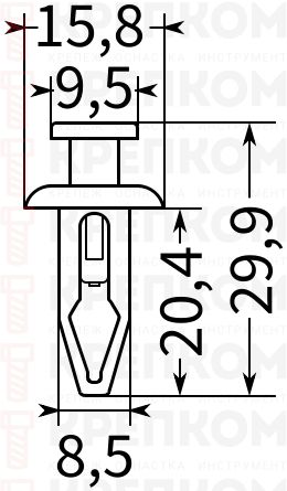 Клипса автомобильная крепежная с нажимным штырьком AS-121 - схема