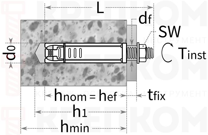 Анкер со шпилькой Sormat PFG SB - схема, чертеж